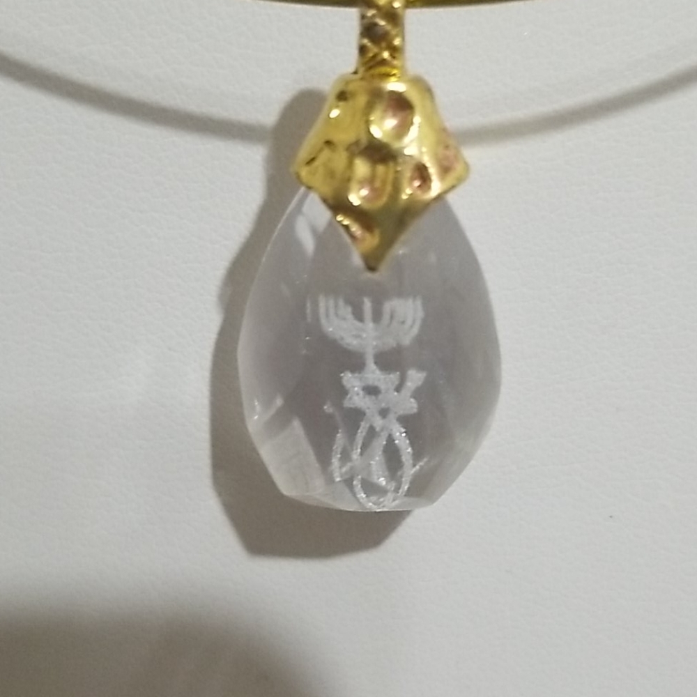 Gold Menorah and Magen David Crystal Necklace